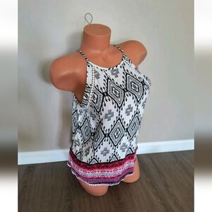 Mudd Women's Tank Top Tribal Print Scalloped Fringe Sleeveless Top Size Medium